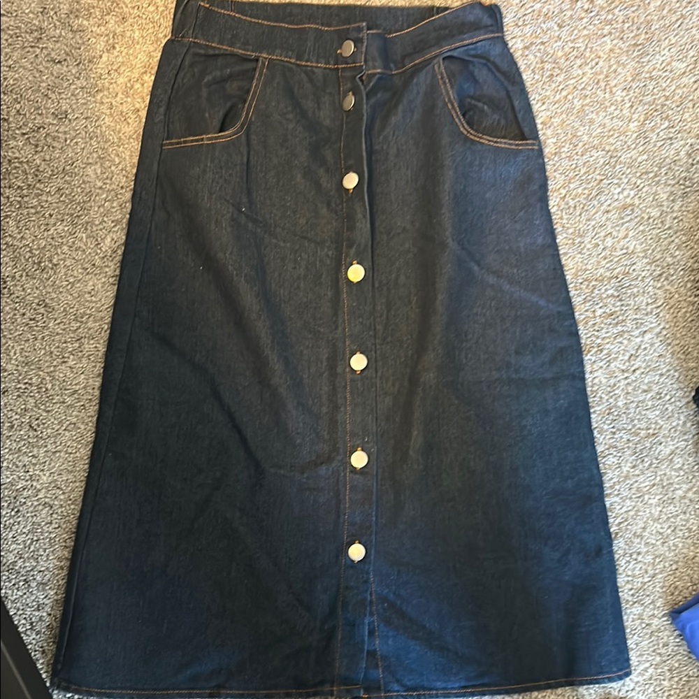 Blue Midi A-Line Skirt for Casual Occasions
